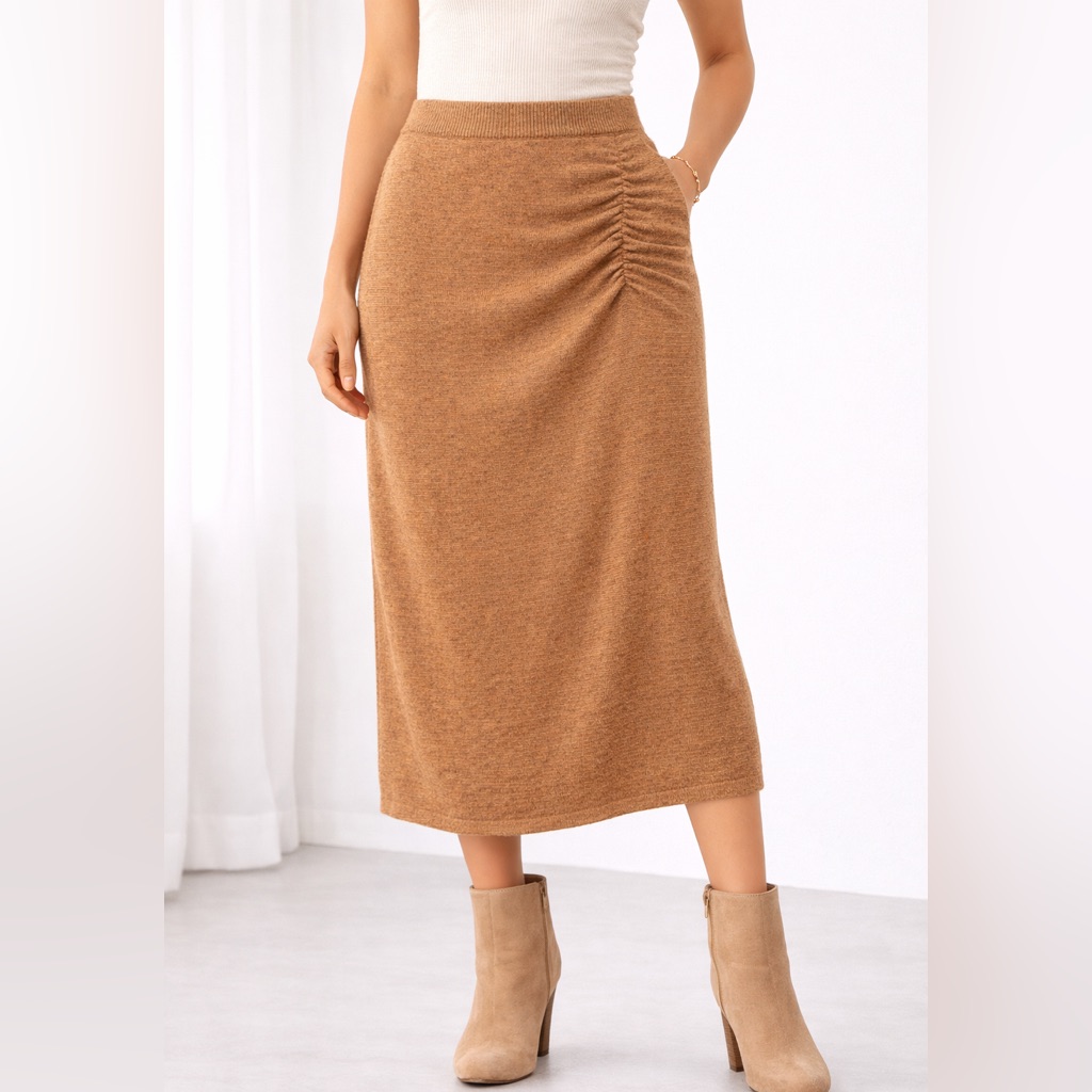 Express Tight Cotton Blend Knit Midi Ruched Side Skirt Xl